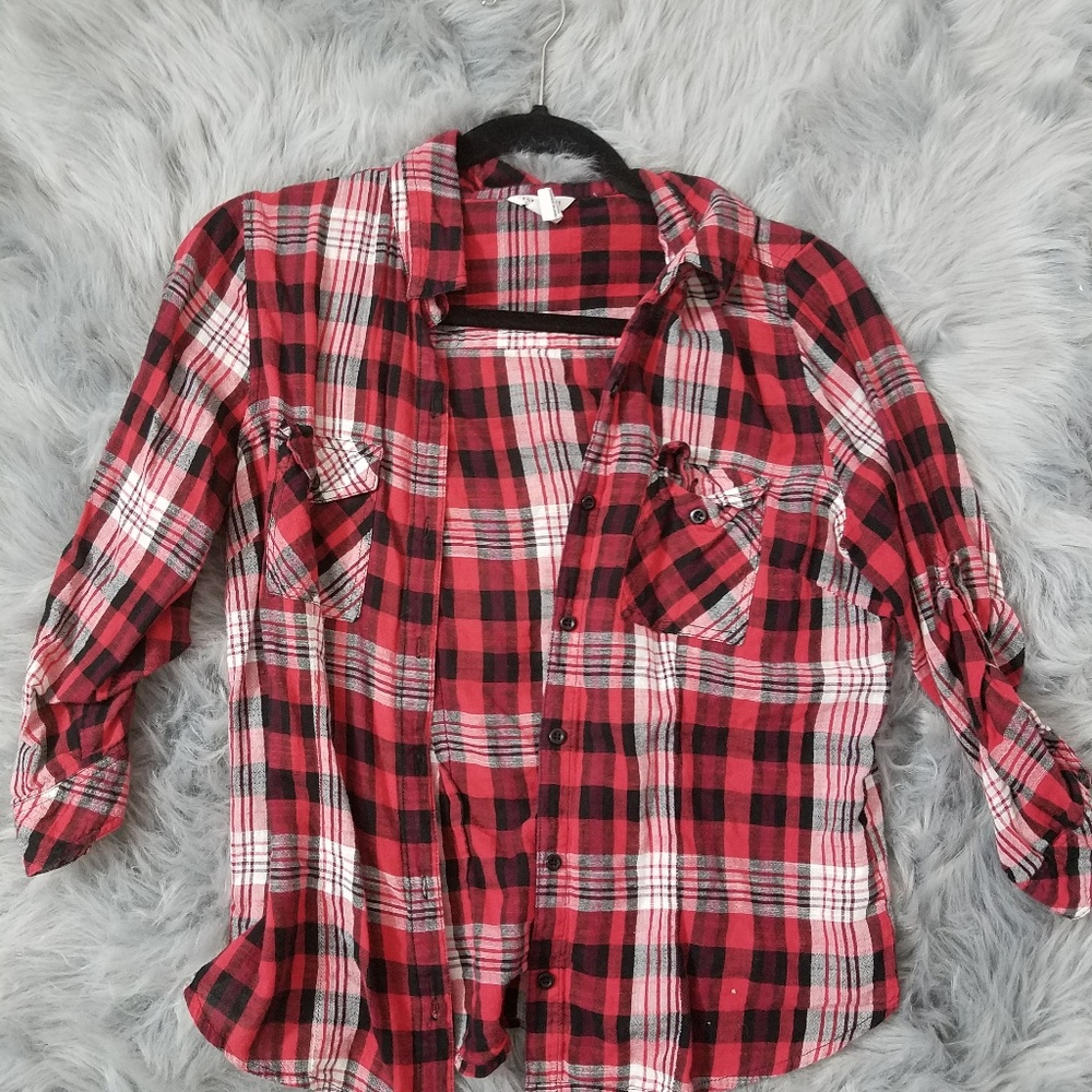 Forever21 red plaid 3/4 button down to